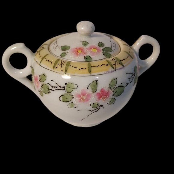 Hand Painted Japanese Porcelain Sugar Bowl & Matching Creamer Set Vintage - Picture 2 of 11